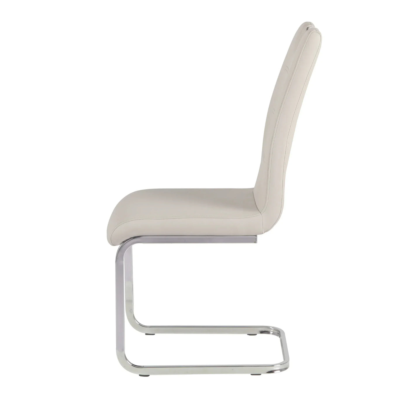 Cream leather dining chair with chrome cantilever base side view
