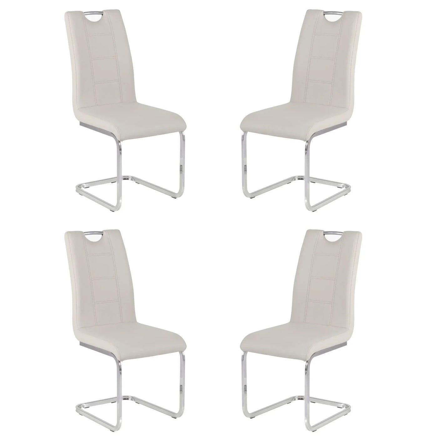 Set of four cream leather dining chairs with chrome cantilever legs