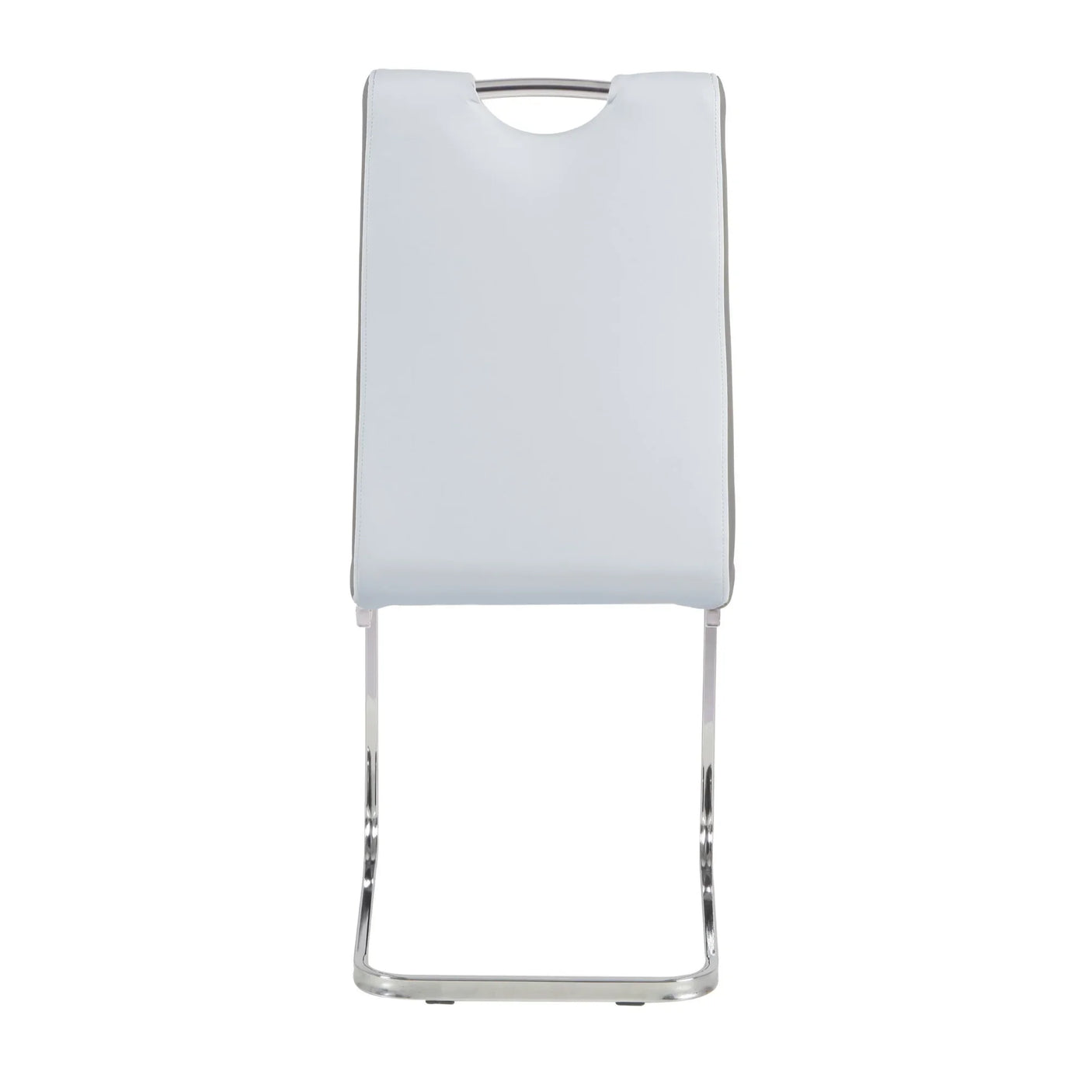 White leather dining chair with chrome cantilever legs, front view