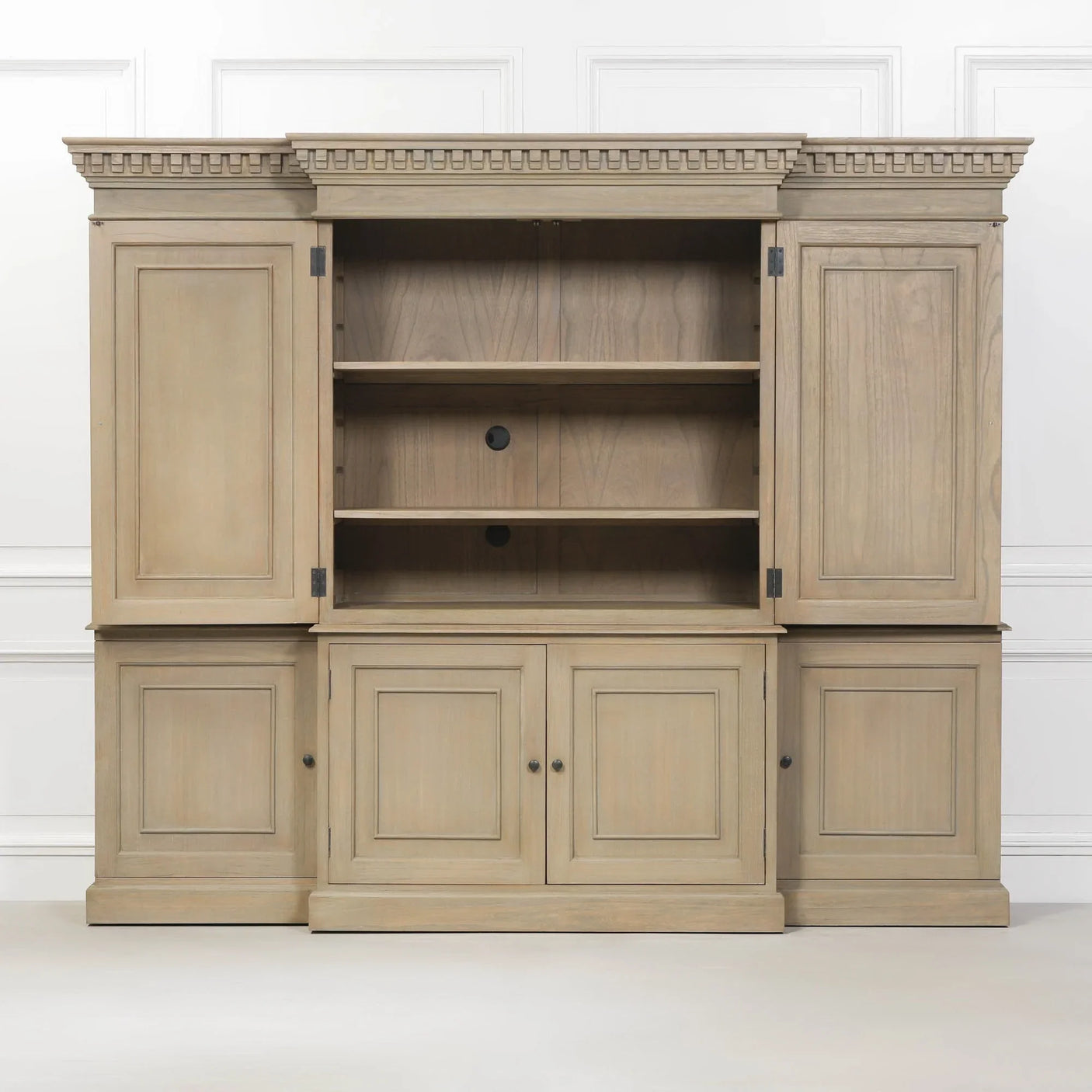 Large Wooden Triple Breakfront TV Cabinet