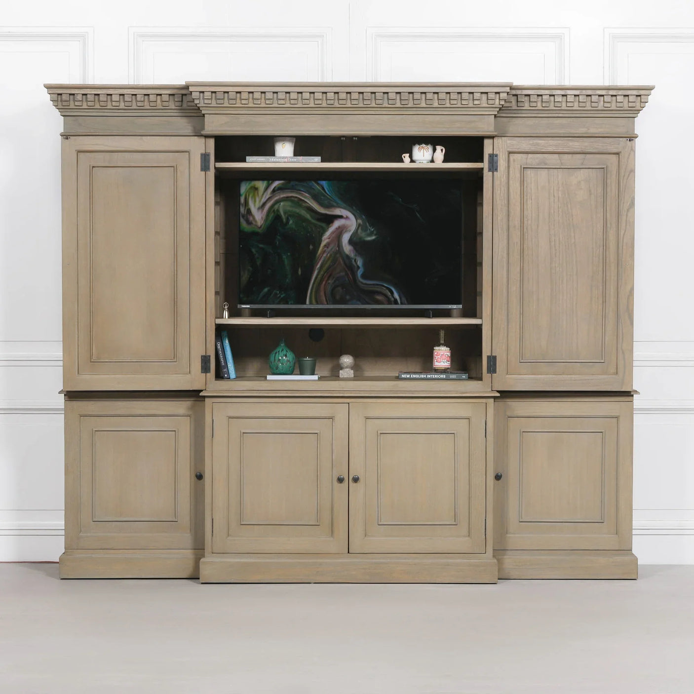 Large Wooden Triple Breakfront TV Cabinet