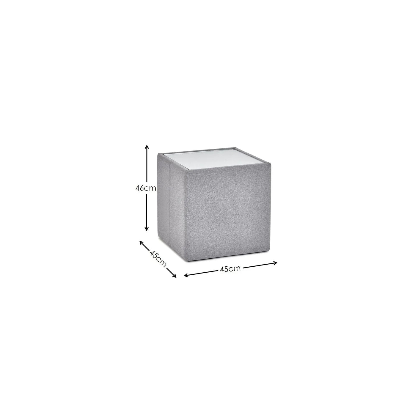 Grey cube side table with smooth finish and dimensions 45x45x46cm