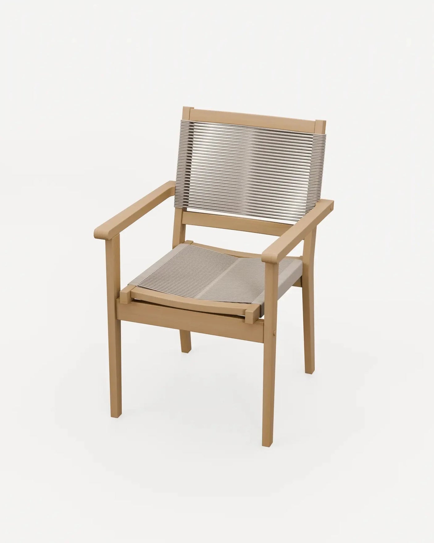 Modern dining chair with light wood frame and beige cord seat and backrest