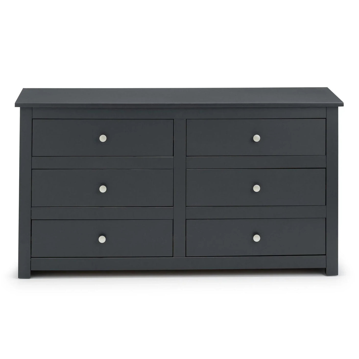 Anthracite six drawer chest with silver handles, modern wood bedroom storage furniture