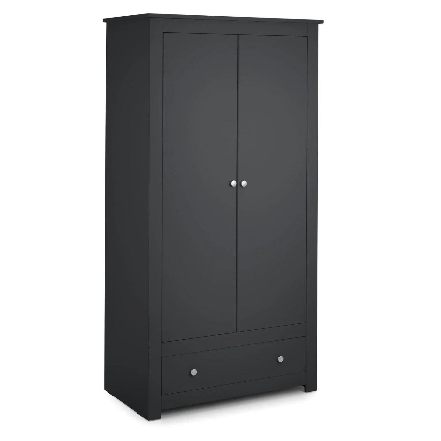 Anthracite wardrobe with double doors and single bottom drawer, modern metal handles