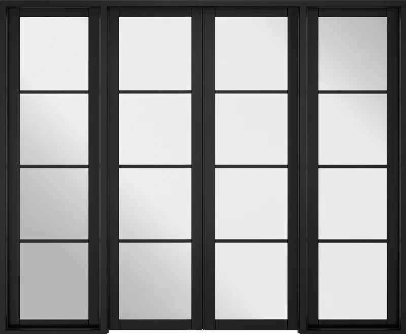 Black Soho room divider with glass panels and four framed sections