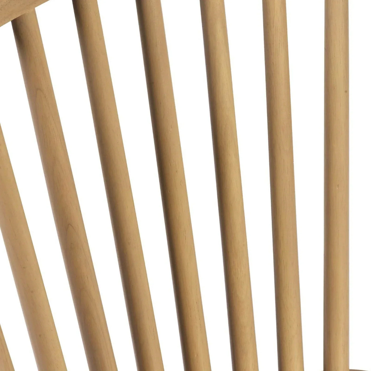 Closeup of natural wood chair backrest with vertical slats