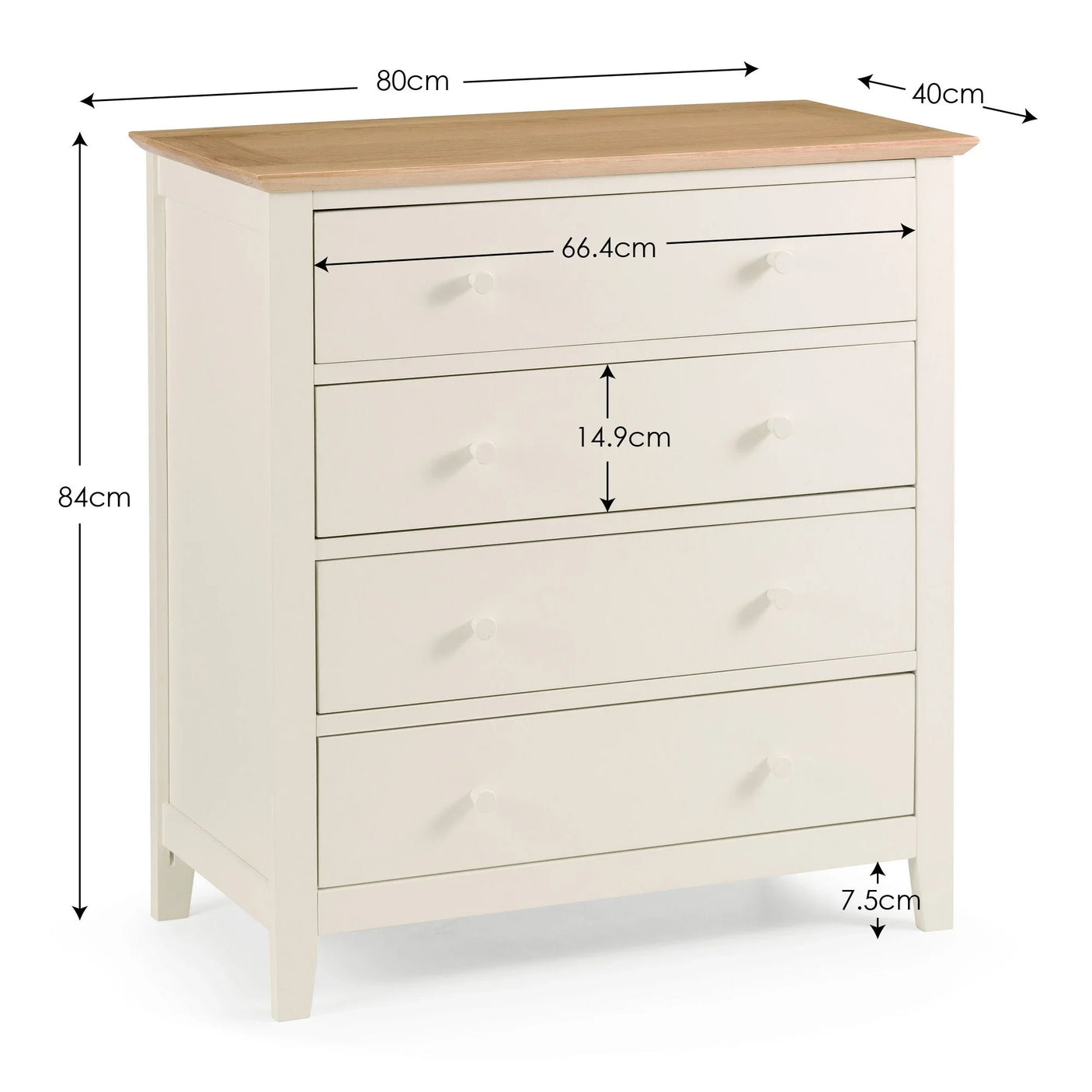 Salerno Shaker 4 Drawer Chest - White and Light Brown - SAL302