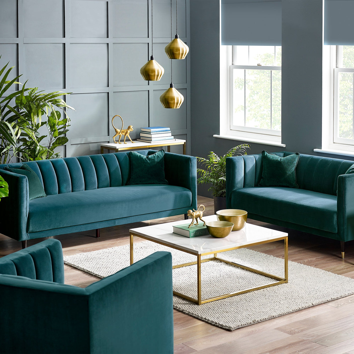 Salma Scalloped Back 3 Seater Sofa - Teal - SAL403