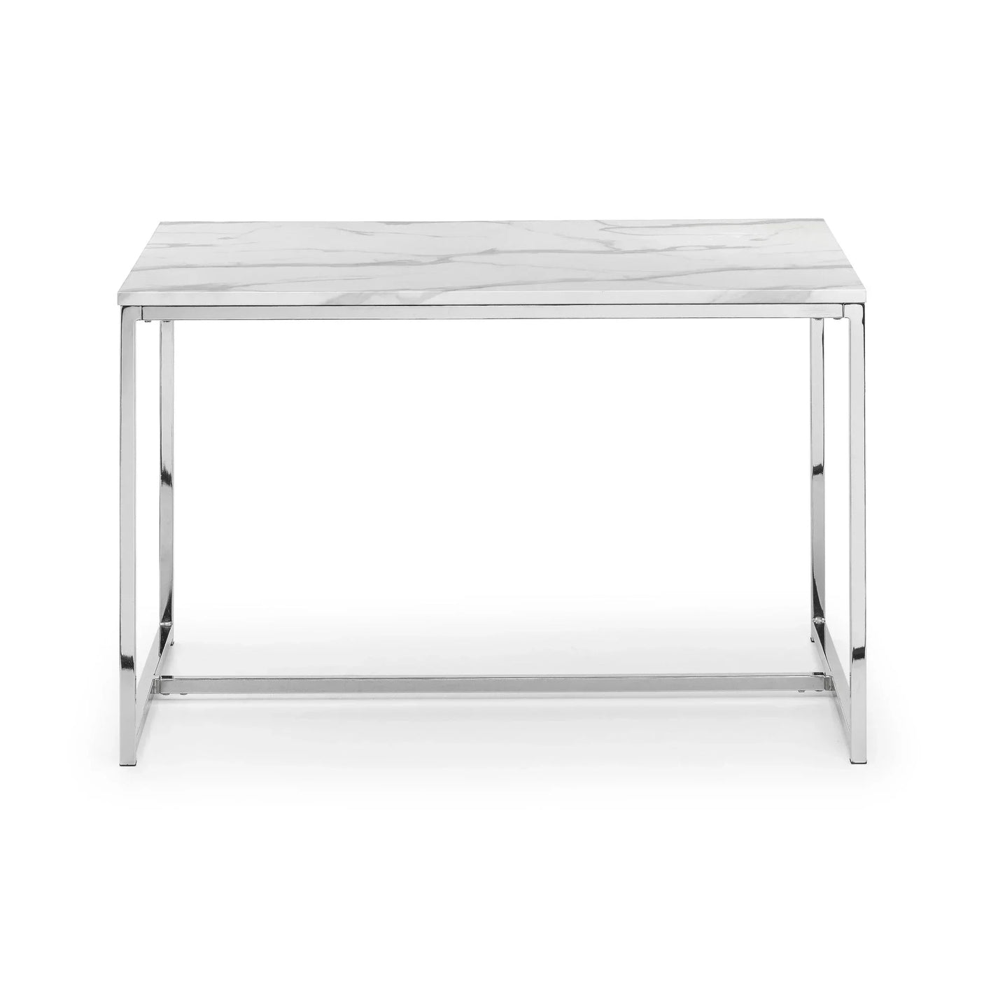 Contemporary rectangular marble top dining table with chrome metal frame