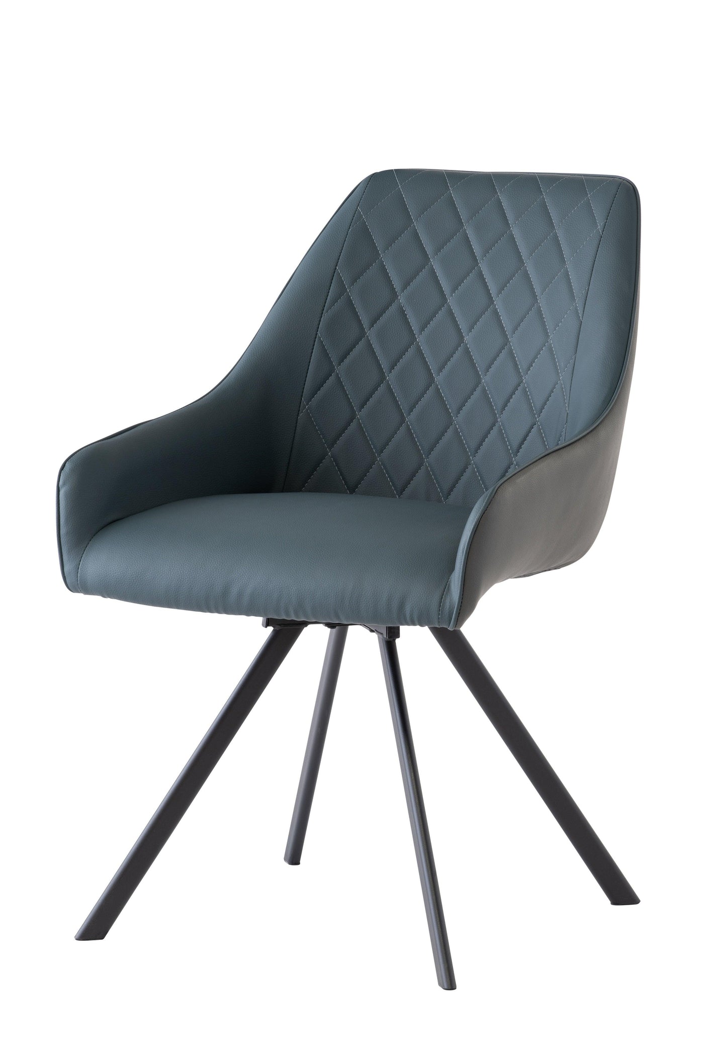 Stylish Dark Grey & Blue Swivel Dining Chair with Black Legs