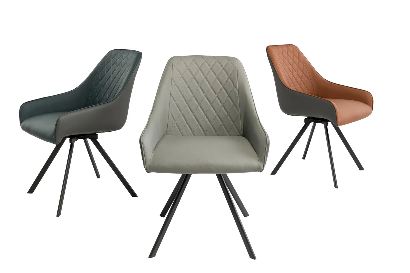 Stylish Dark Grey & Blue Swivel Dining Chair with Black Legs