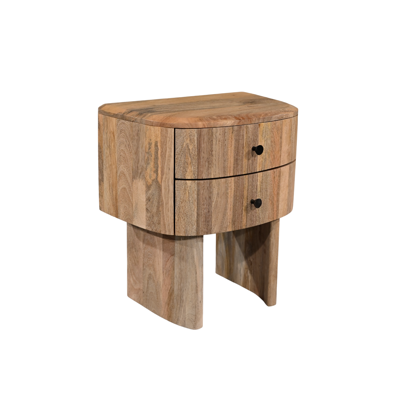 Wooden side table with a drawer on a white background