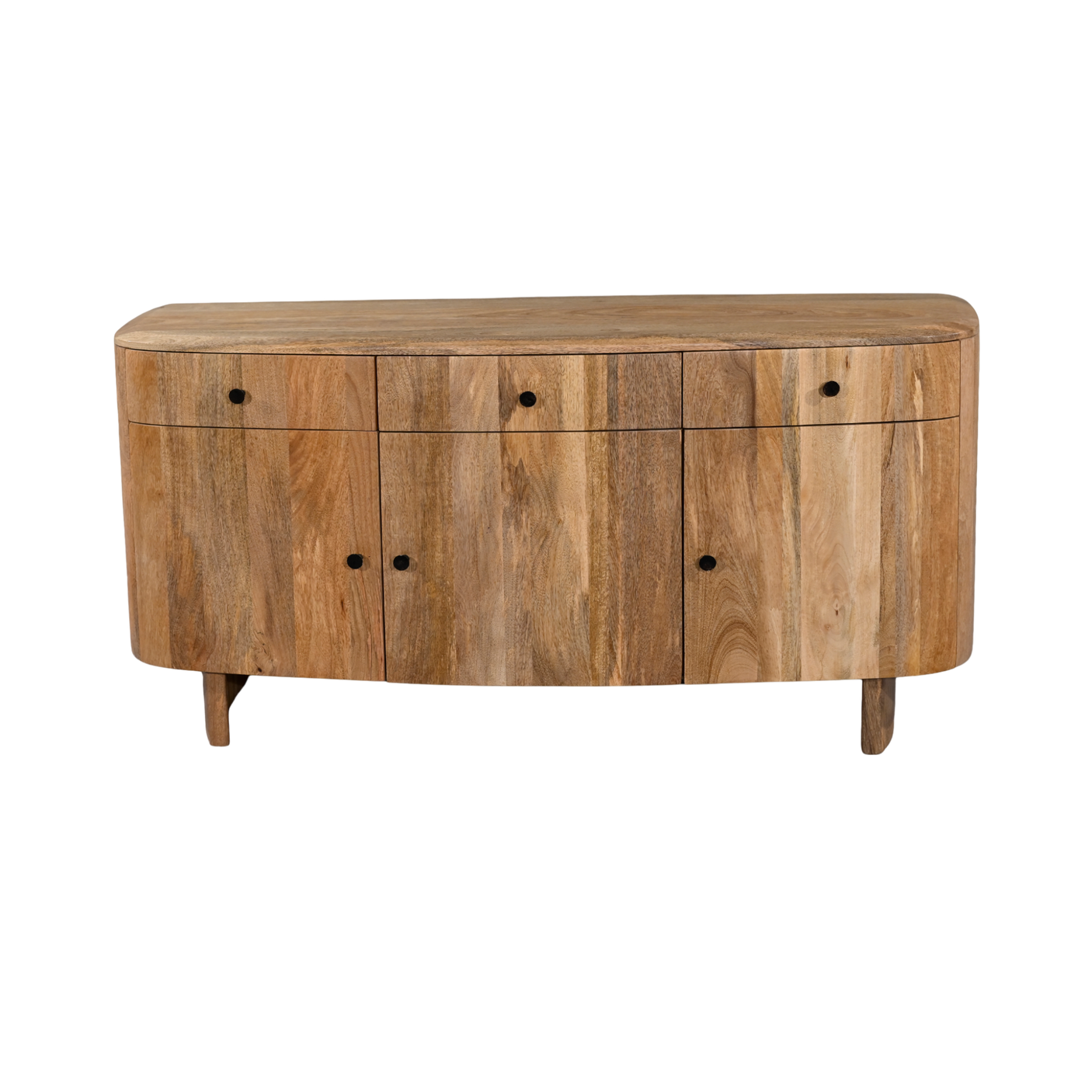 Wooden sideboard with four doors on a white background
