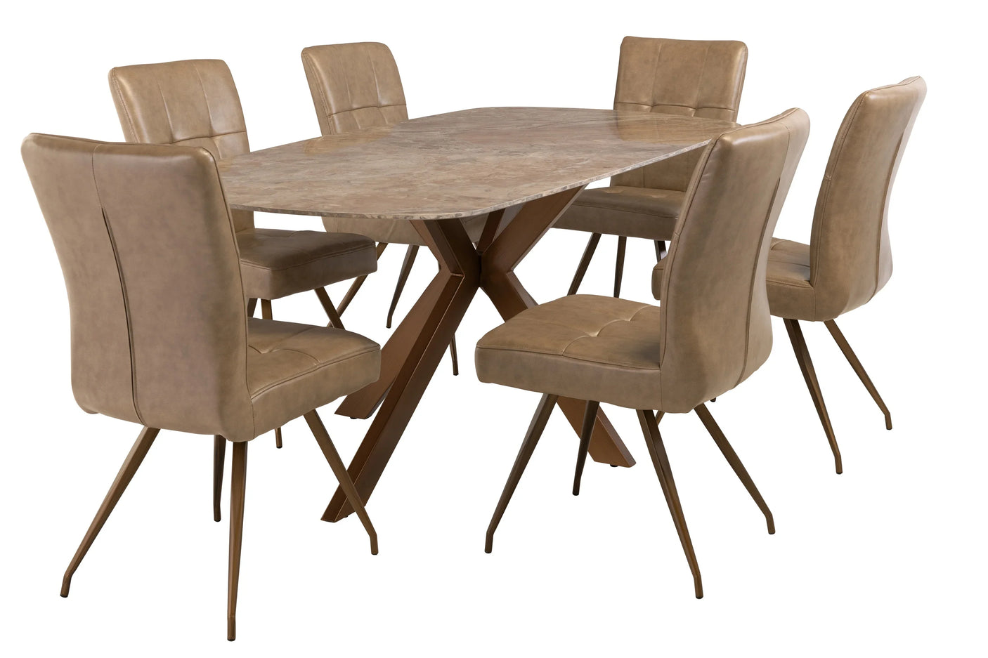 Elegant 1.8m Light Brown Marble Dining Table with Brass Legs