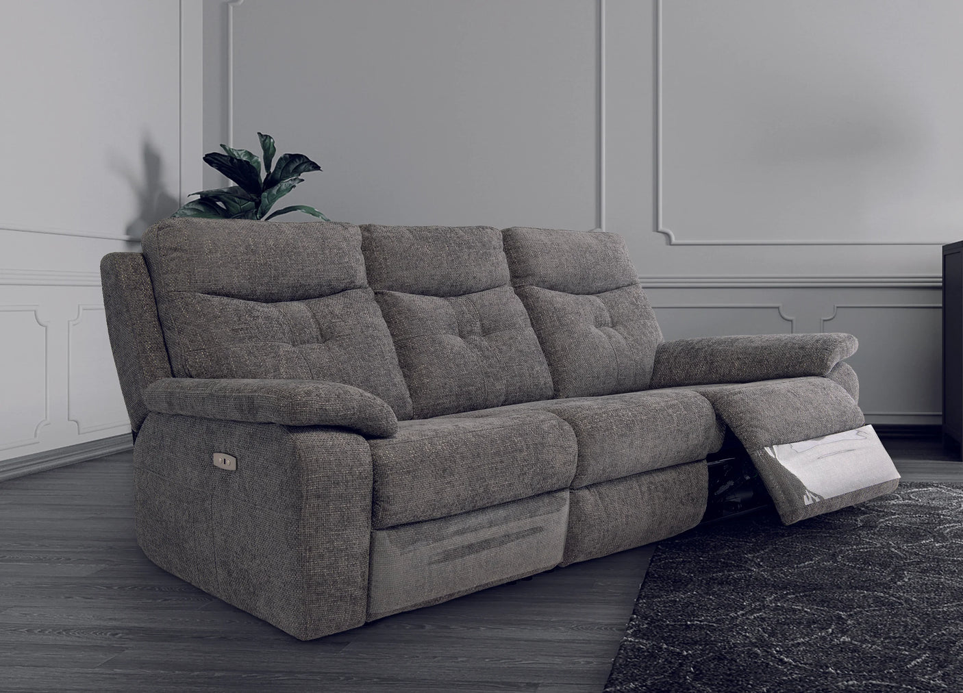 Electric 3-Seater Recliner Sofa in Graphite Fabric - Modern Comfort