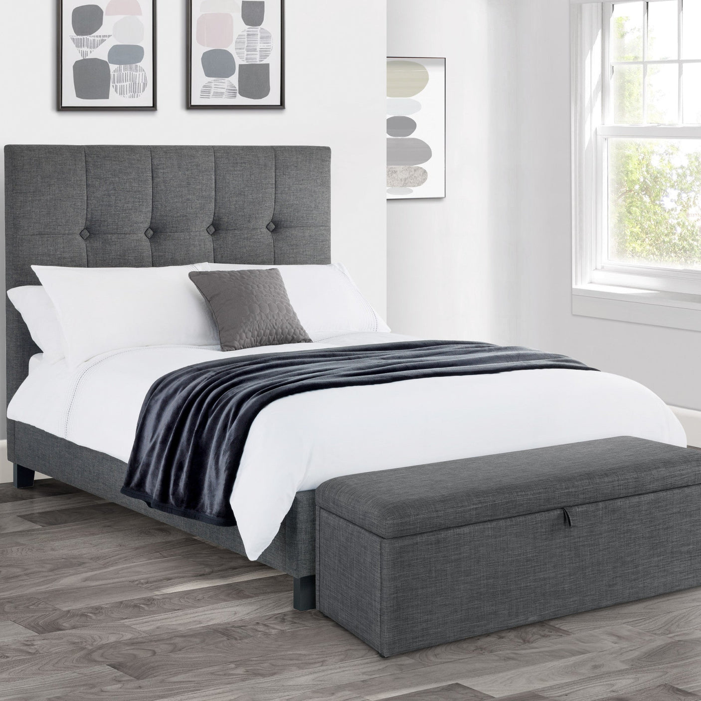 Sorrento High Headboard Bed - Grey / Double - SOR101