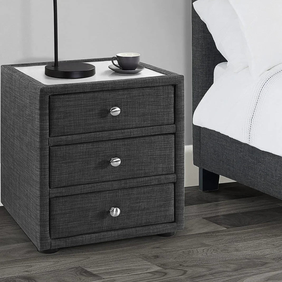 Sorrento 3 Drawer Bedside - Grey - SOR301