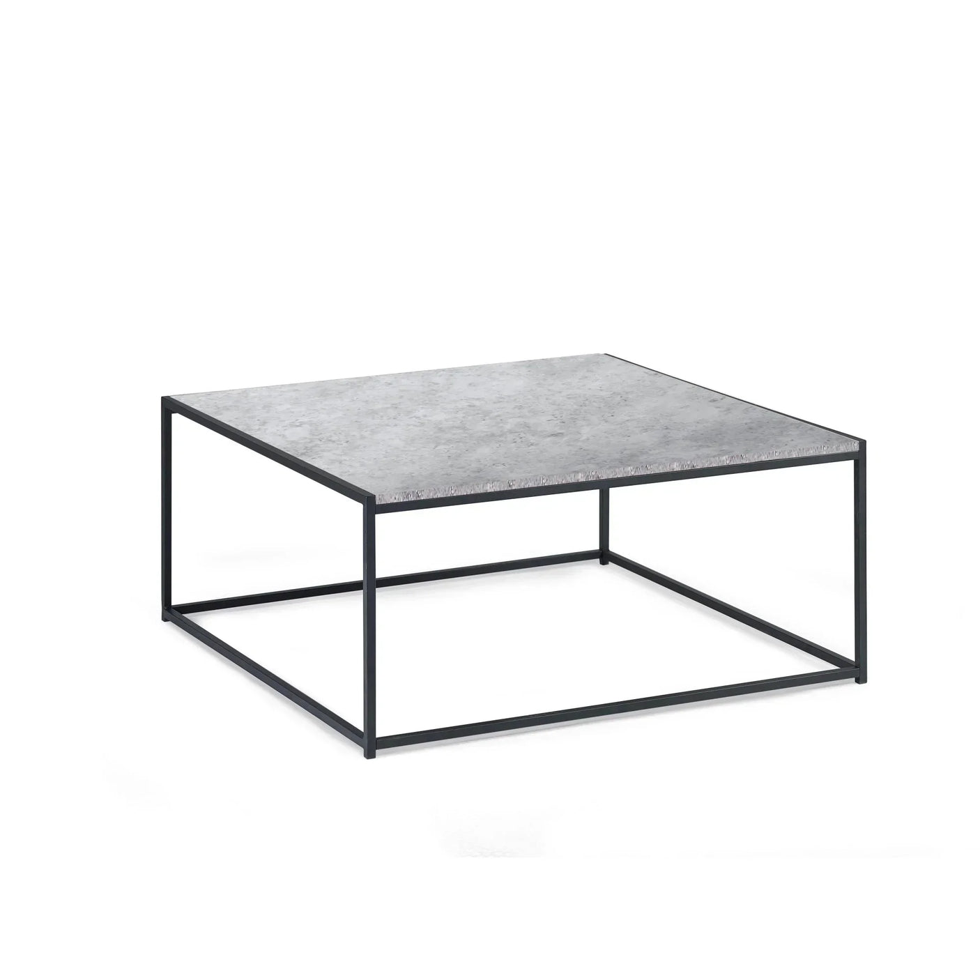 Square coffee table with concrete effect top and black metal frame