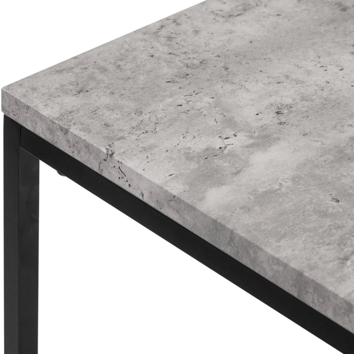 Concrete effect dining table corner with black metal legs