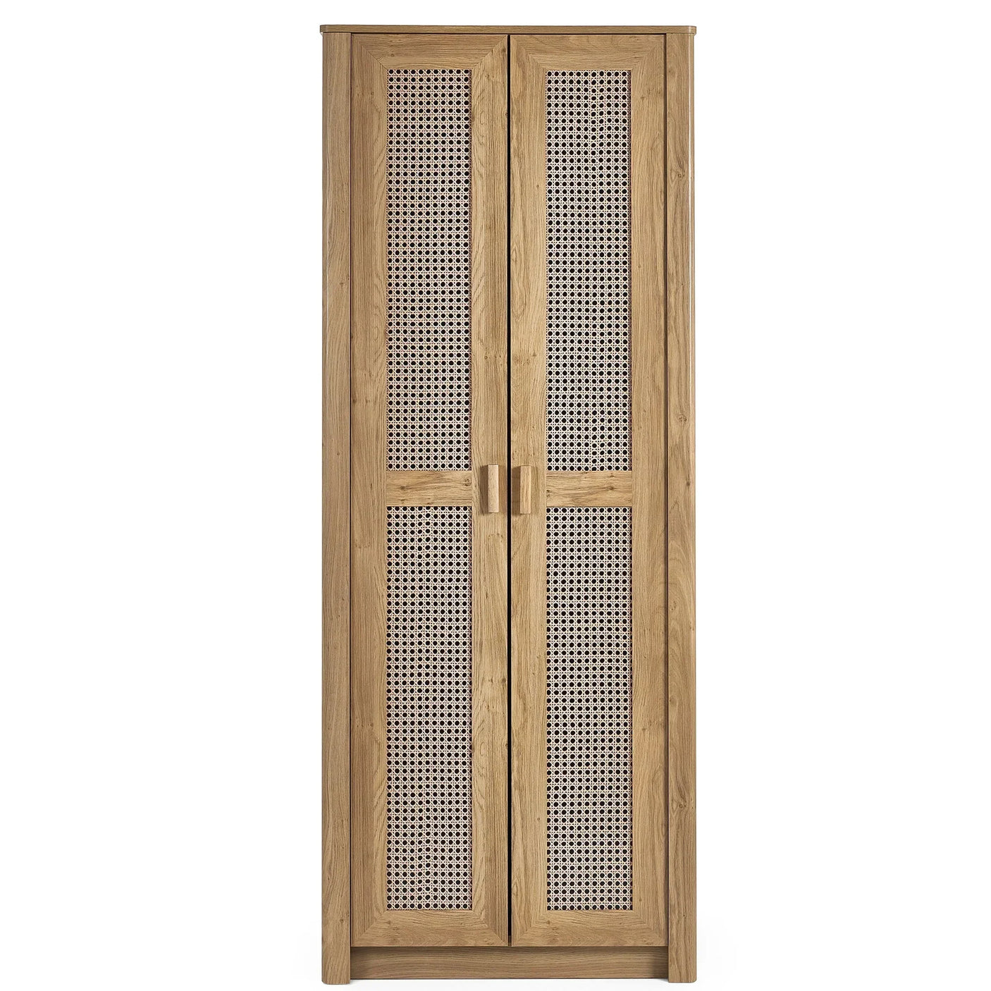 Sydney rattan effect two-door wardrobe with natural wood finish and woven panel doors