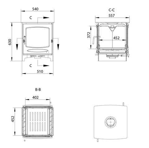Sherwood 10kW Double Side Multi Fuel (Eco) - Technical Drawing