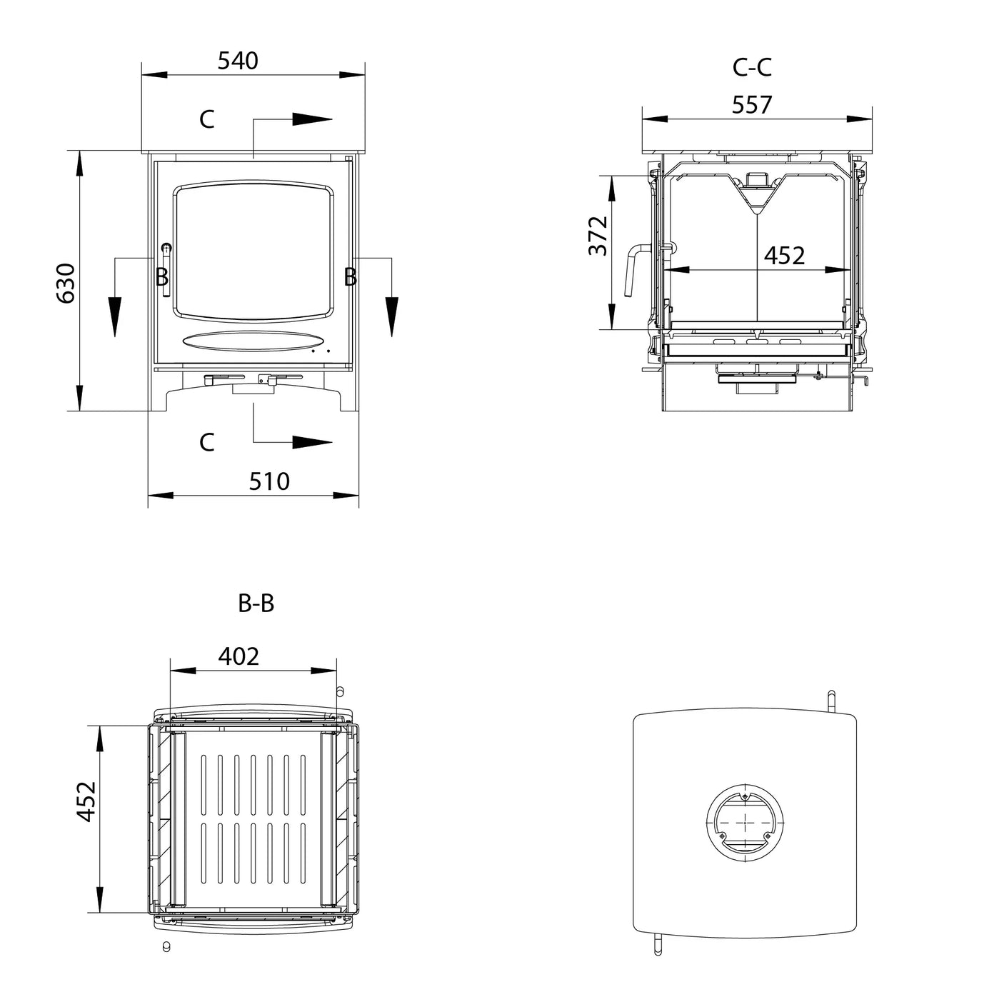 Sherwood 10kW Double Side Multi Fuel (Eco) - Technical Drawing