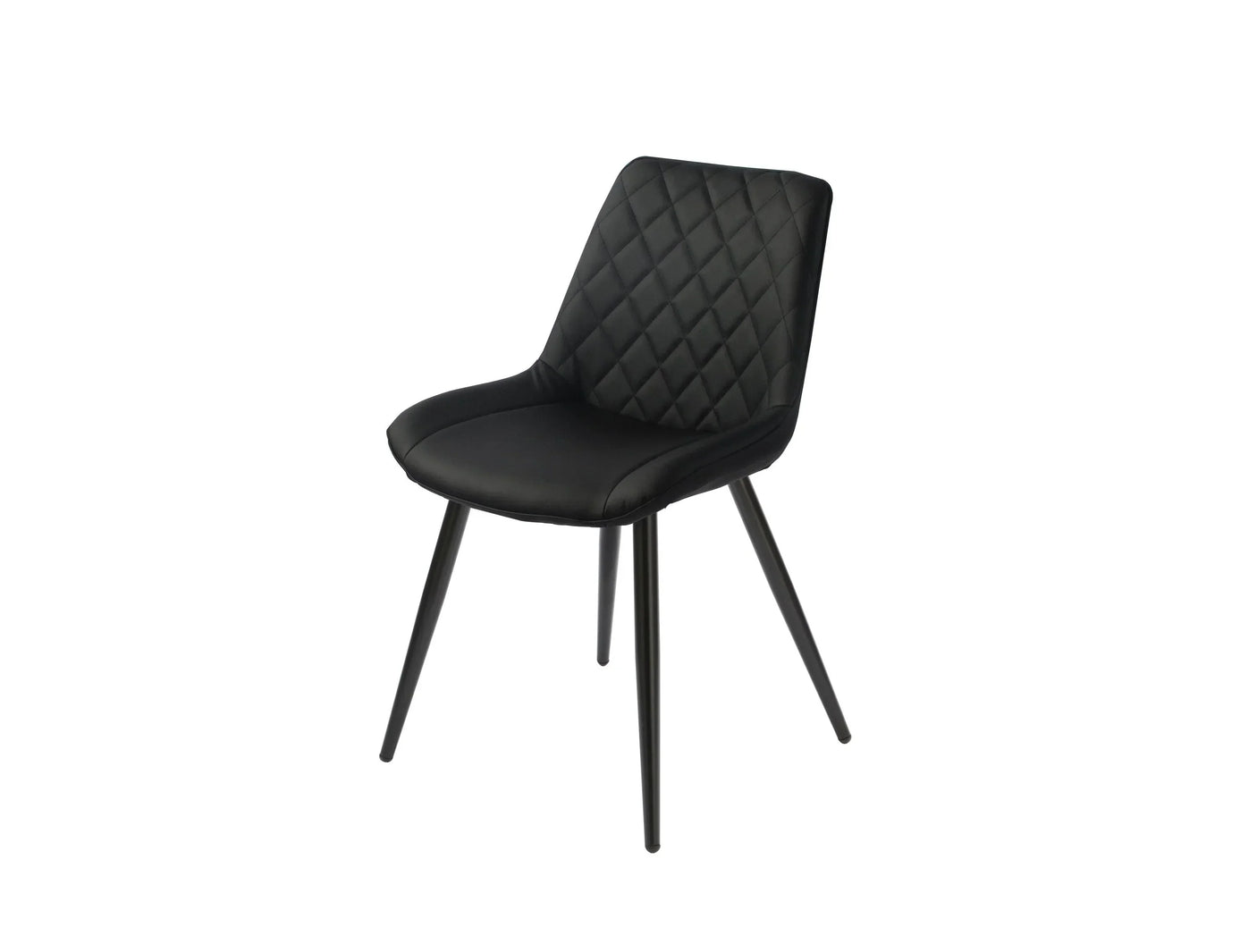 Black dining chair with quilted upholstery and angled black metal legs