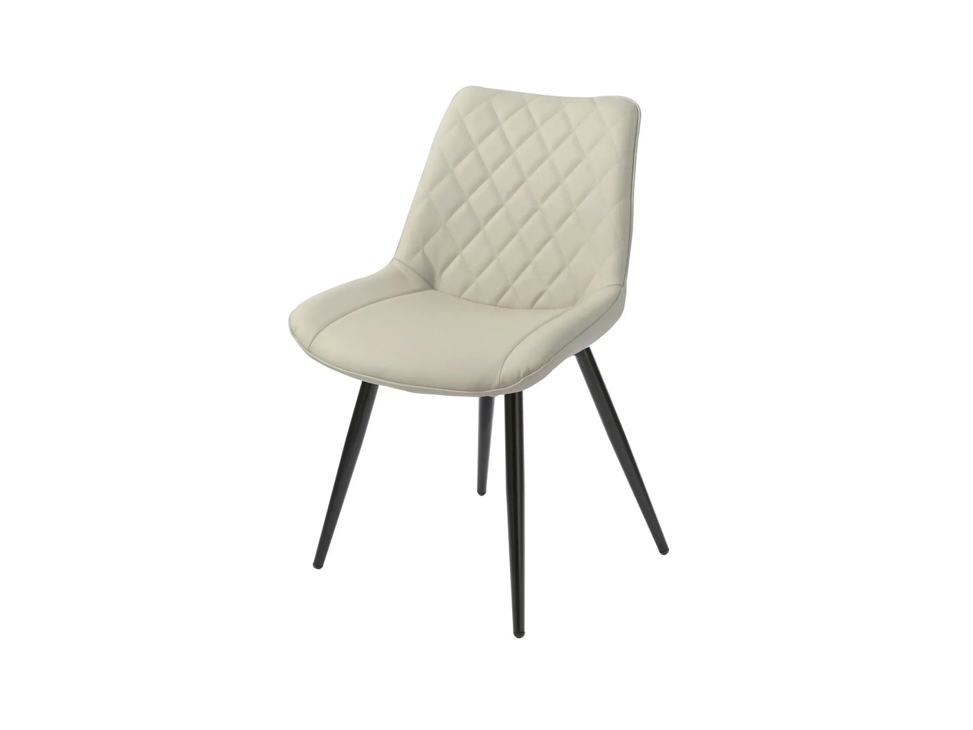 Taupe dining chair with quilted backrest and black legs on white background