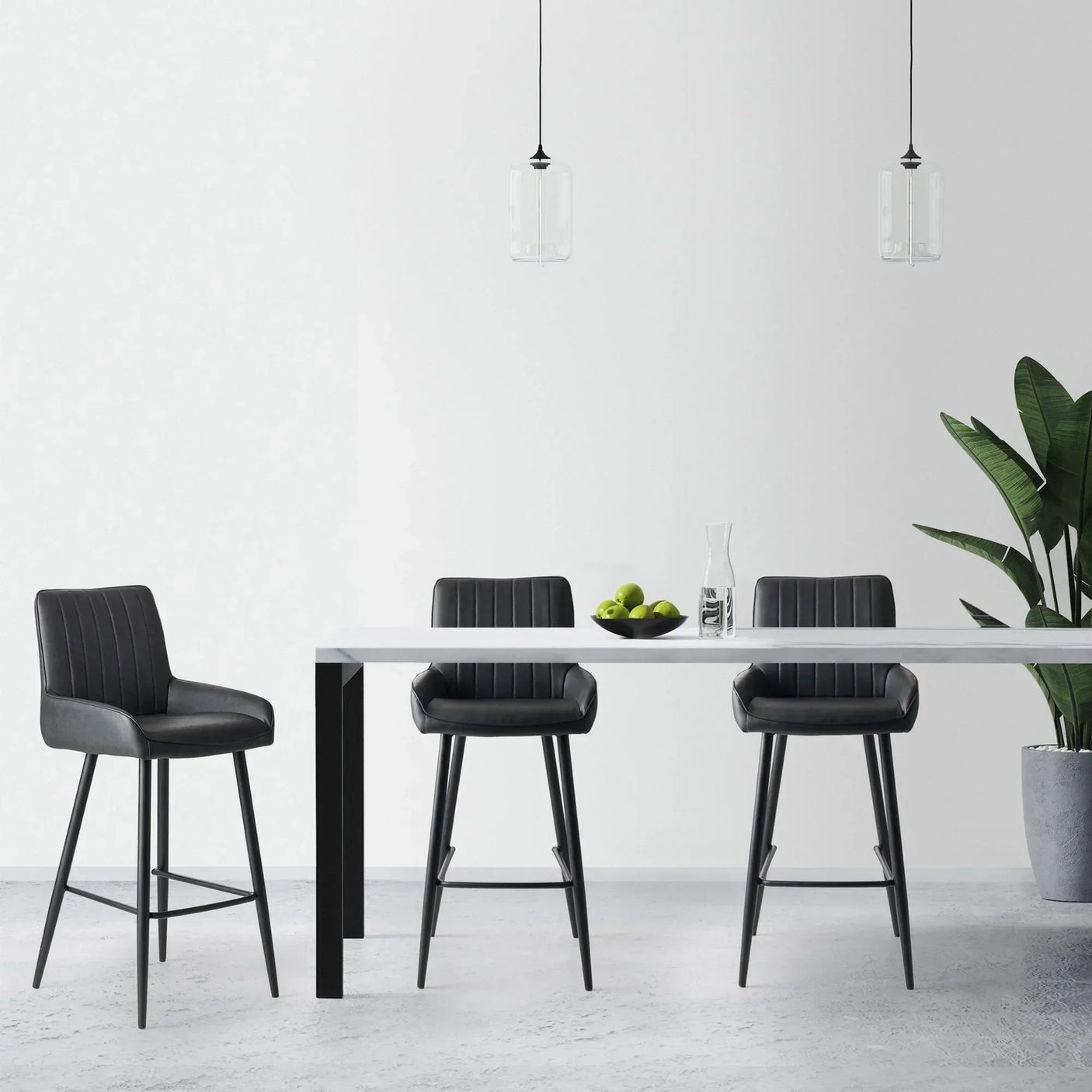 Soho Bar Stool in black faux leather beside a modern dining table with minimalist decor