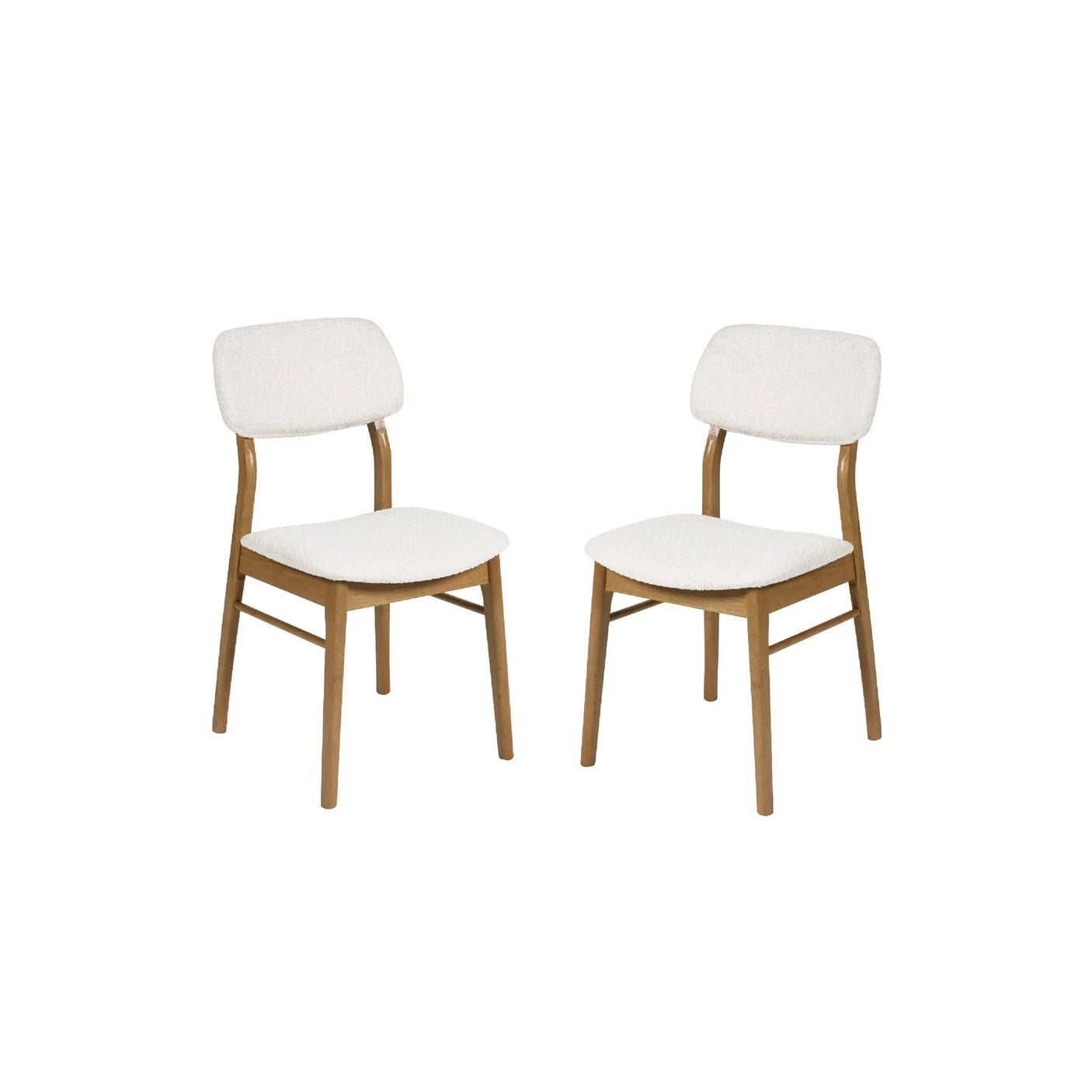 Pair of dining chairs with oak legs and cream upholstered seats and backs