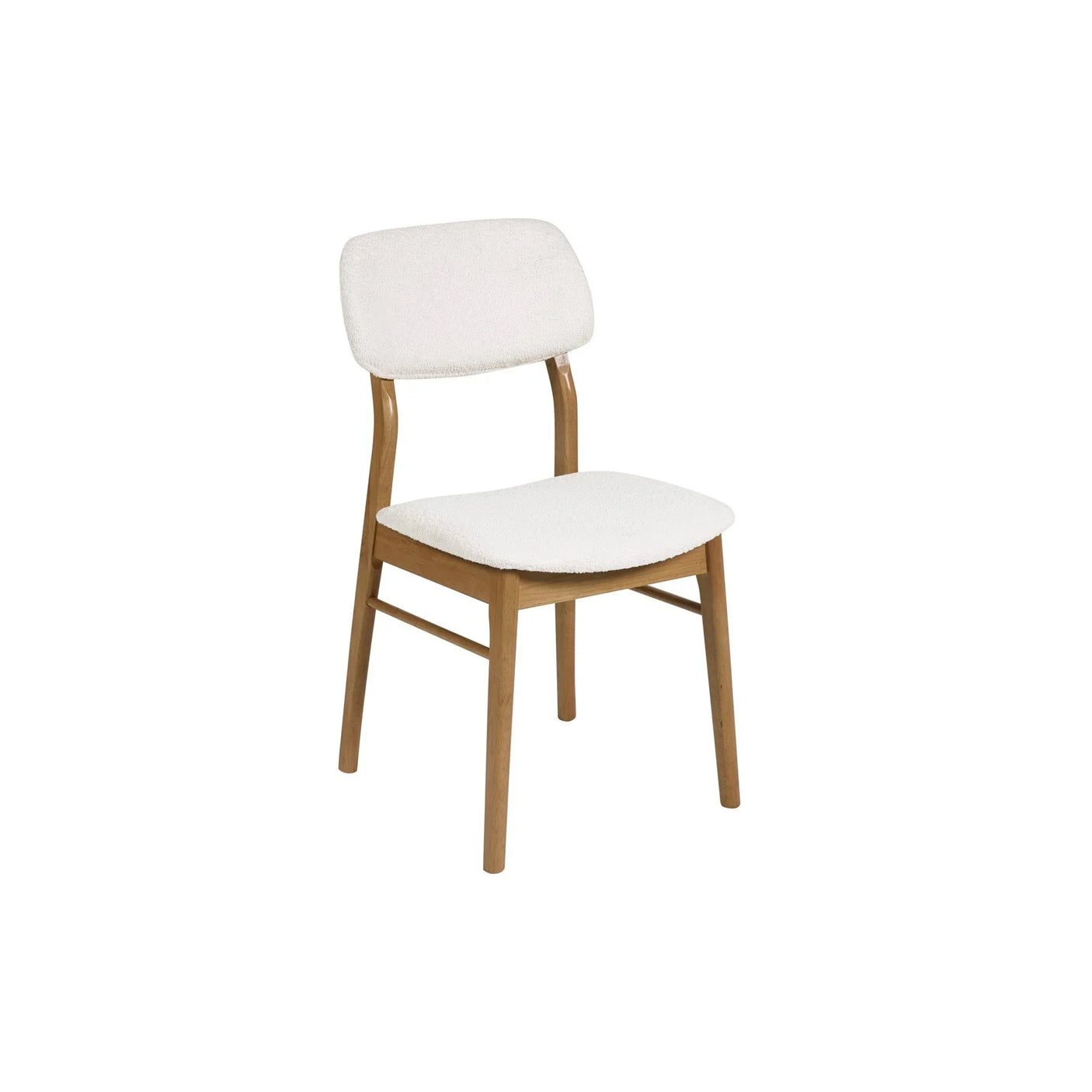 Dining chair with light wood frame and white upholstered seat and backrest