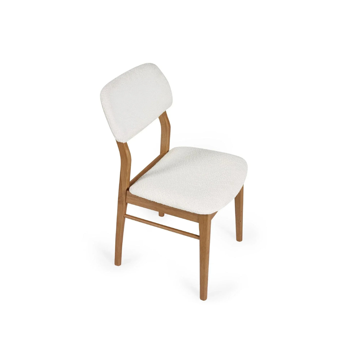 Modern dining chair with light wood frame and white upholstered seat and backrest
