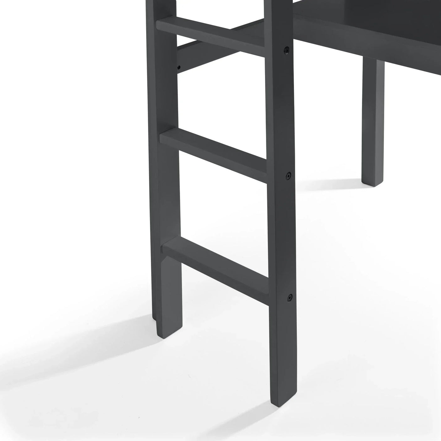 Black wooden ladder frame for bunk bed with sturdy rungs and side rail detail