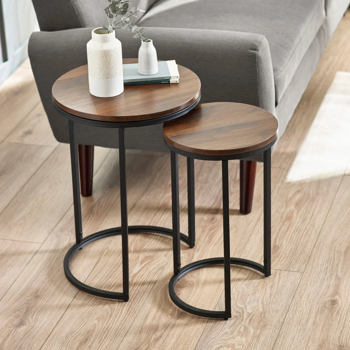 Tribeca Round Nesting Side Tables - Light Brown - TRI220