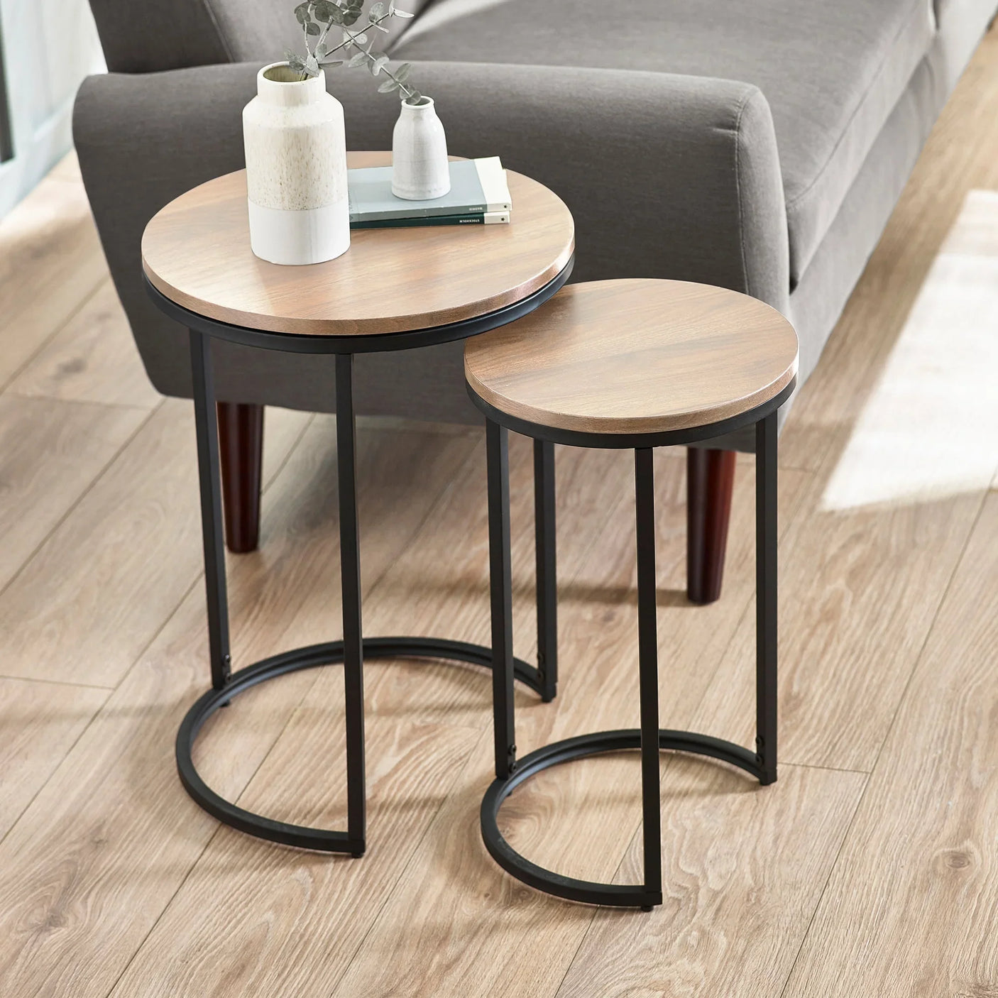 Tribeca Round Nesting Side Tables - Light Brown - TRI220