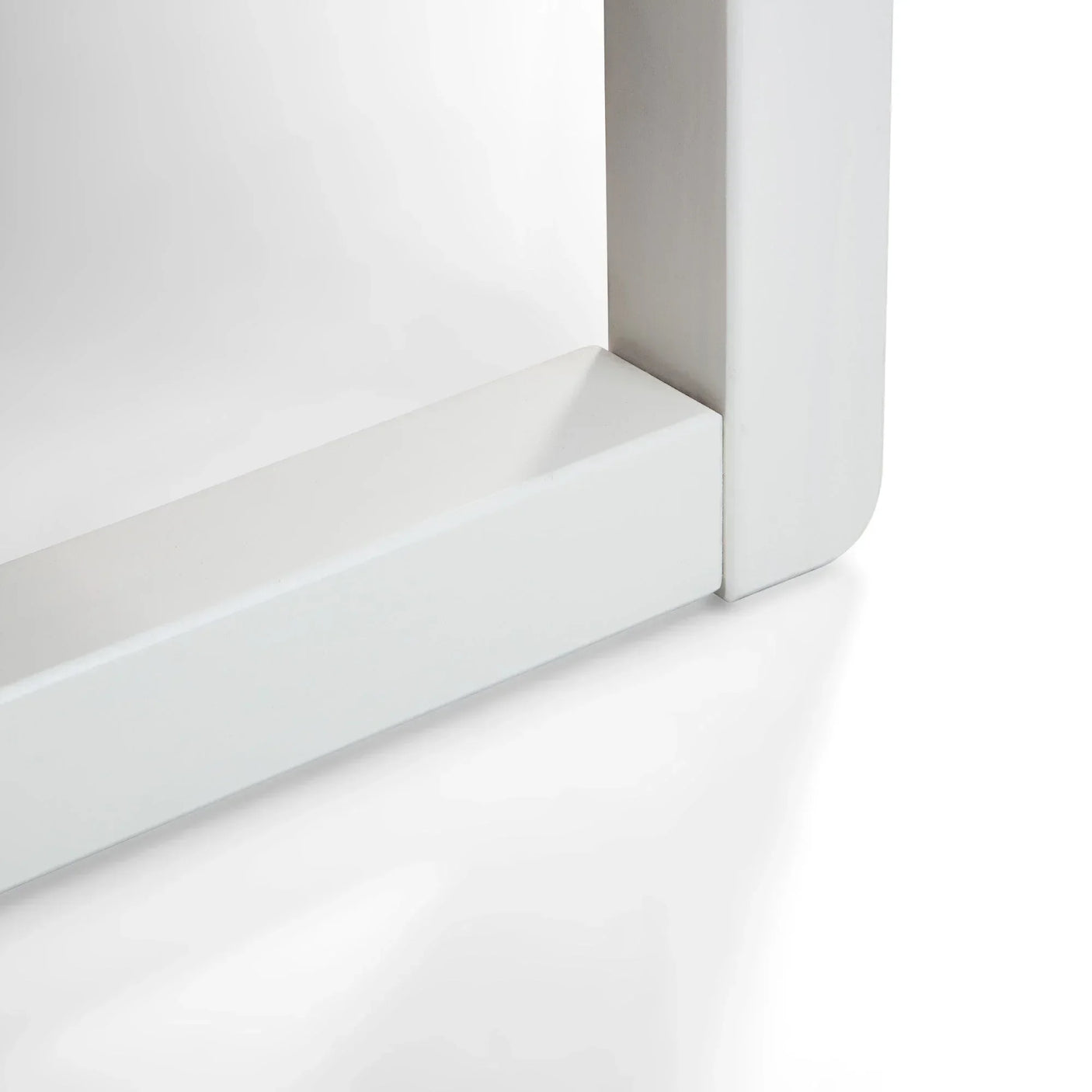 White painted furniture leg with clean lines and smooth finish on white background