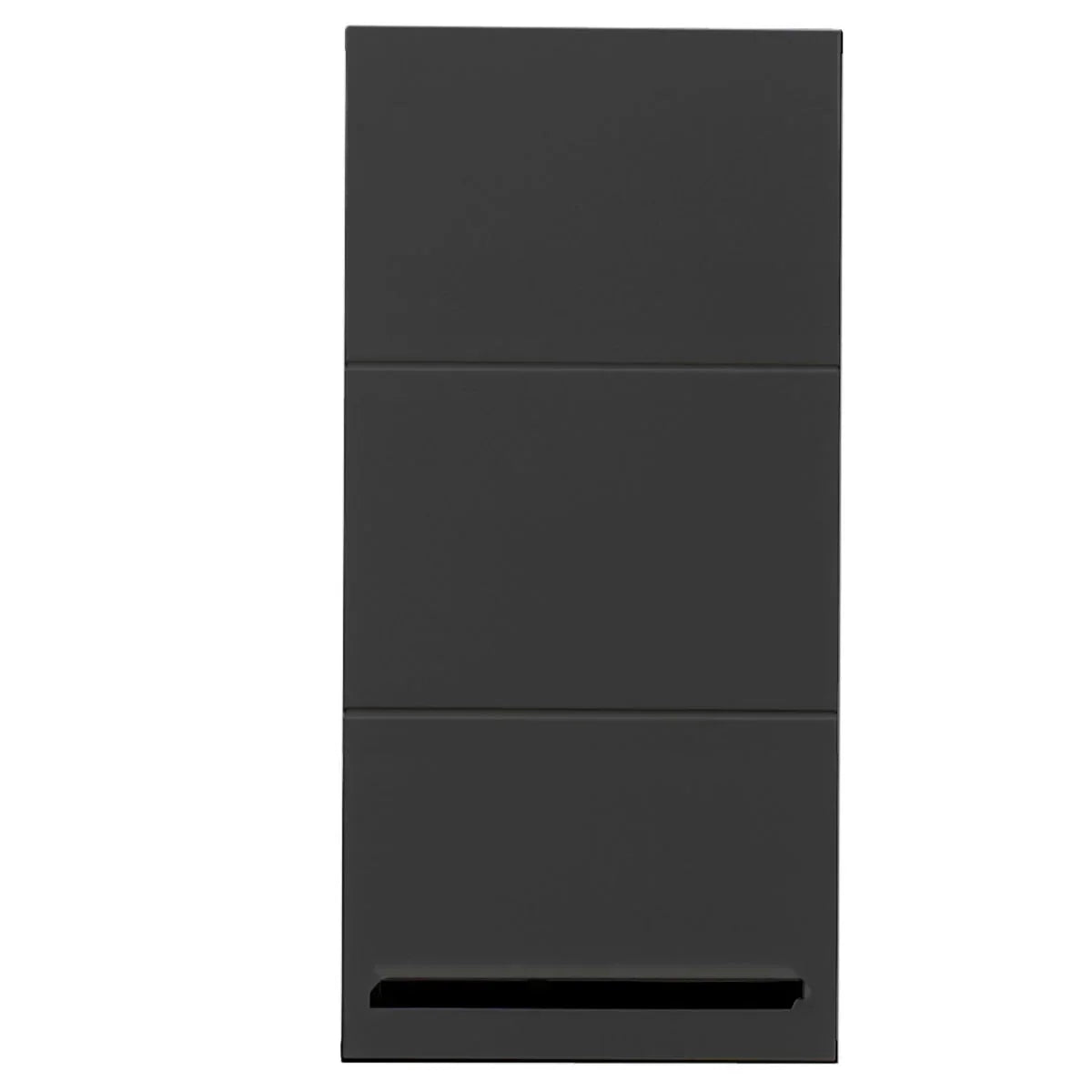 Black wall unit with three panel doors and integrated pull handle
