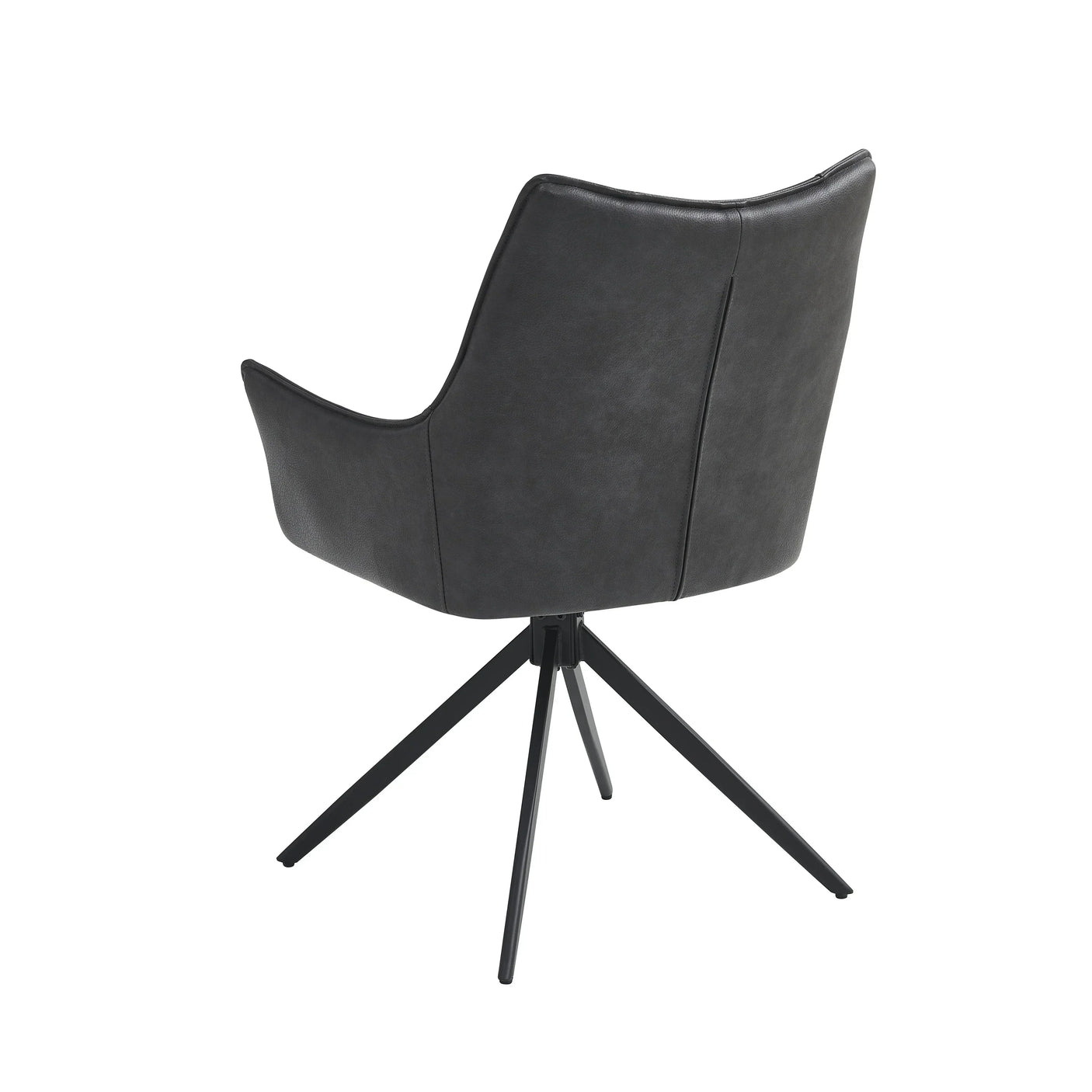 Black swivel dining chair with metal legs, rear view showing curved upholstered backrest