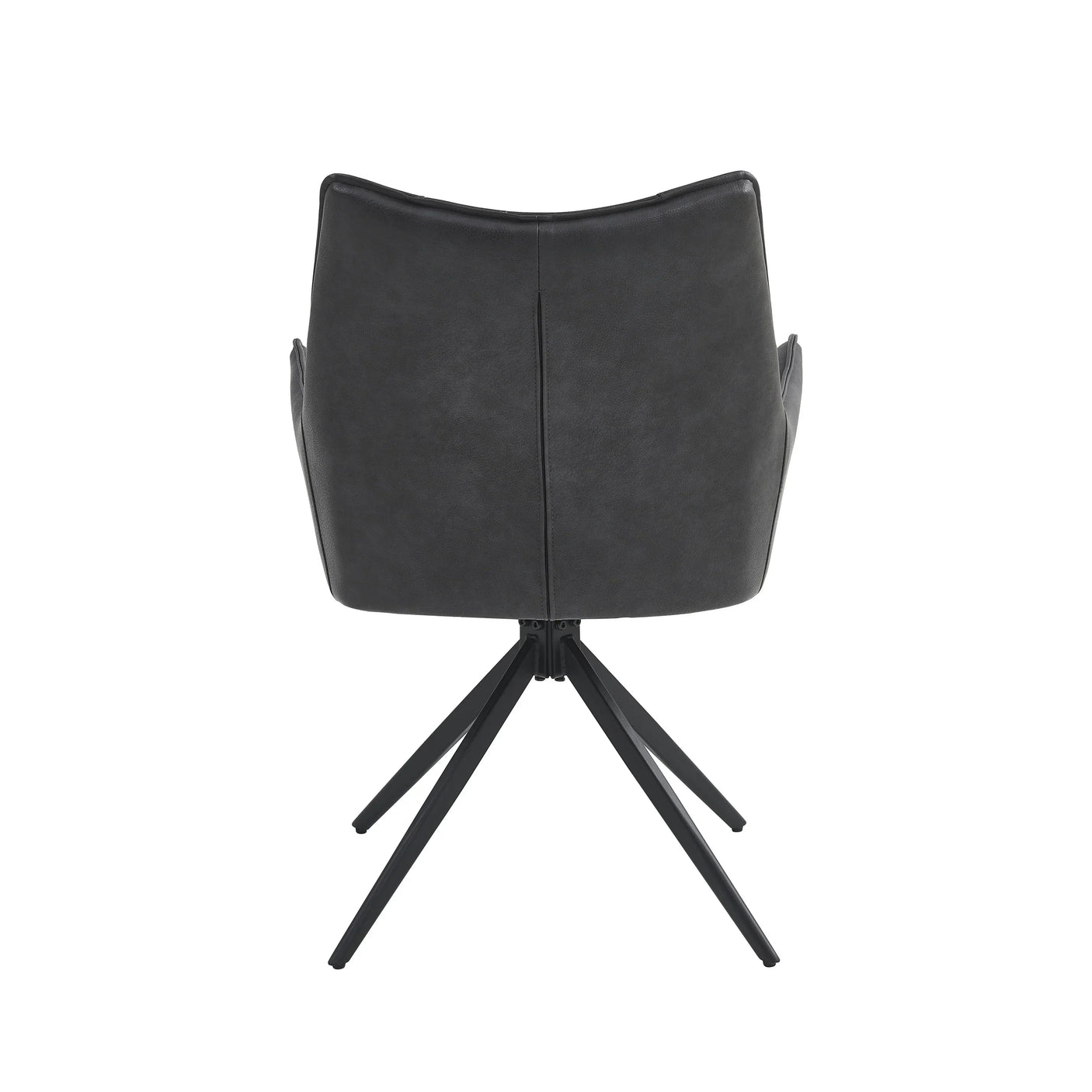 Black dining chair with metal legs, rear view showing smooth faux leather upholstery