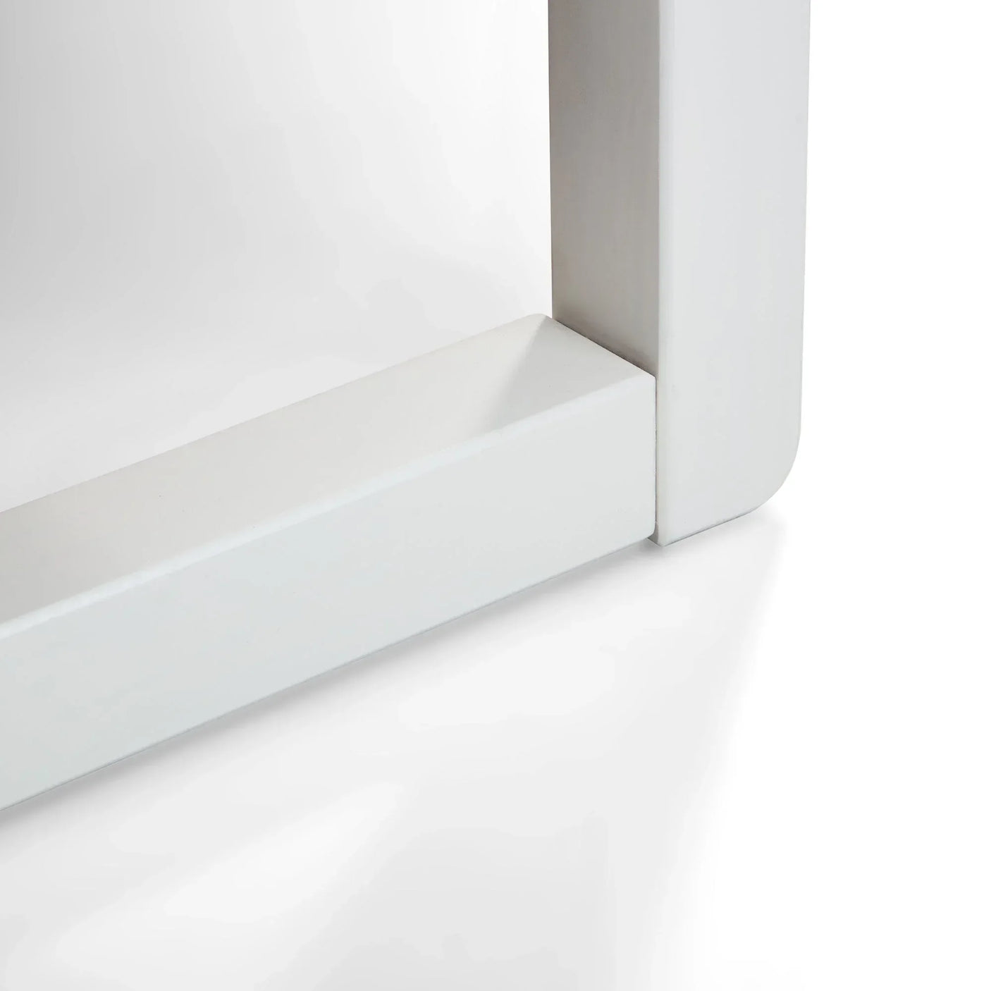 Venice bed white wood leg detail with smooth corner joint