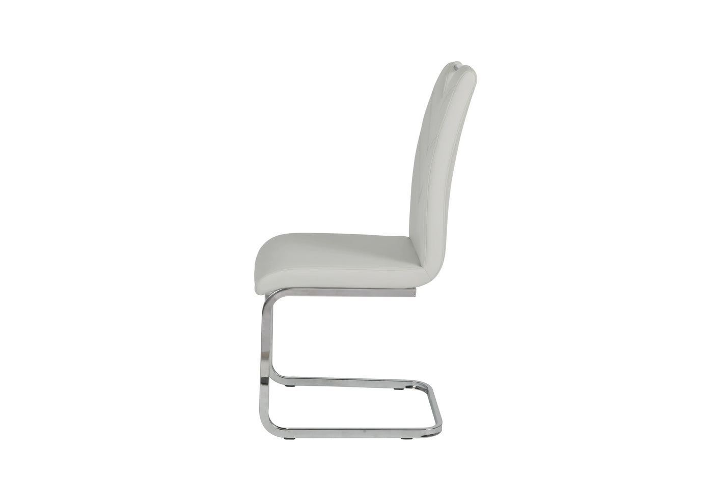 White leather dining chair with chrome cantilever frame side view
