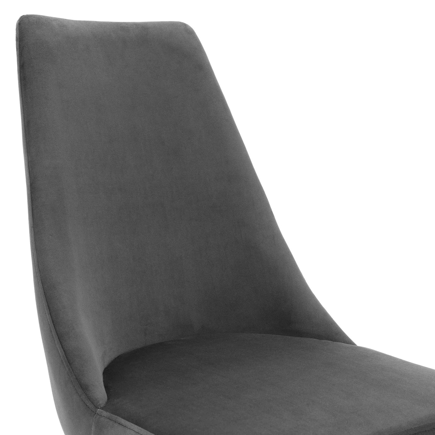 Close detail of grey cantilever chair upholstered seat and backrest