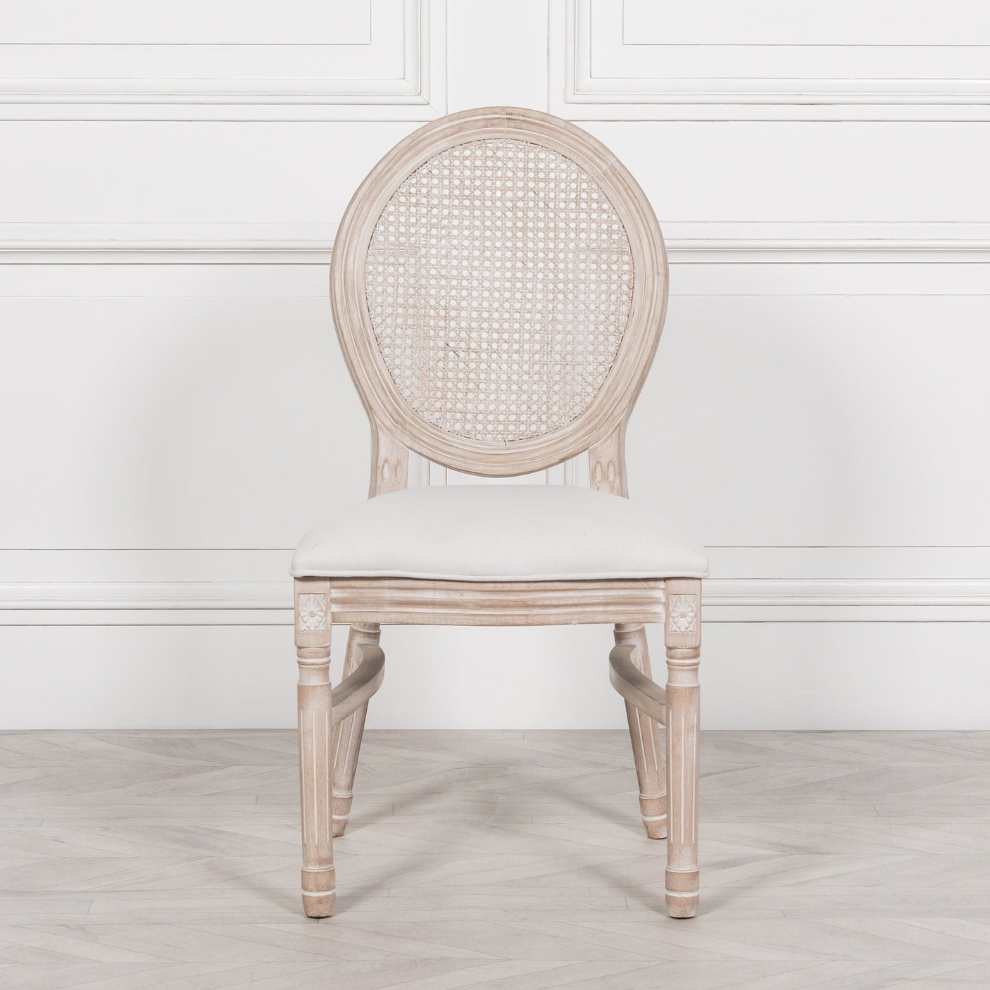 Light Wooden Louis Upholstered Dining Chair