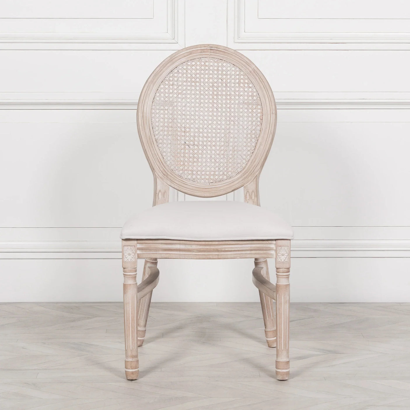 Light Wooden Louis Upholstered Dining Chair