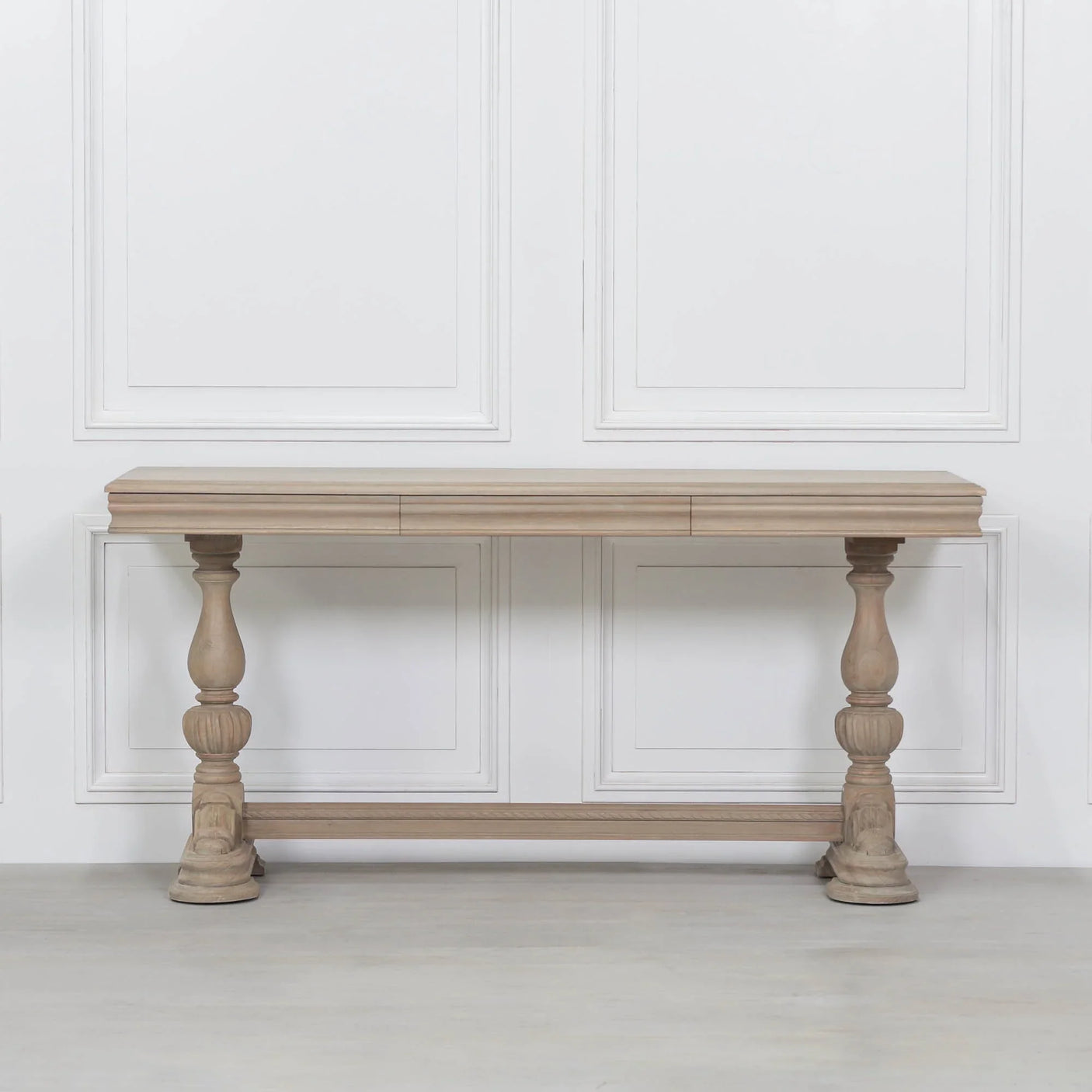 Rustic Wooden Intricate Carved Console with Drawer