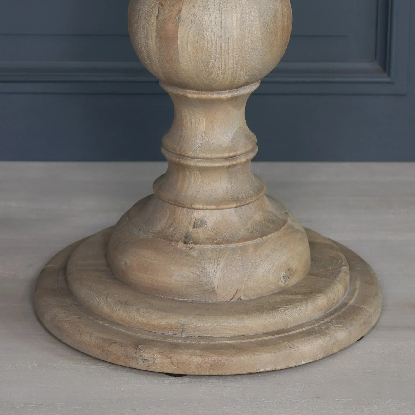 Round solid wood dining table pedestal base with natural grain finish