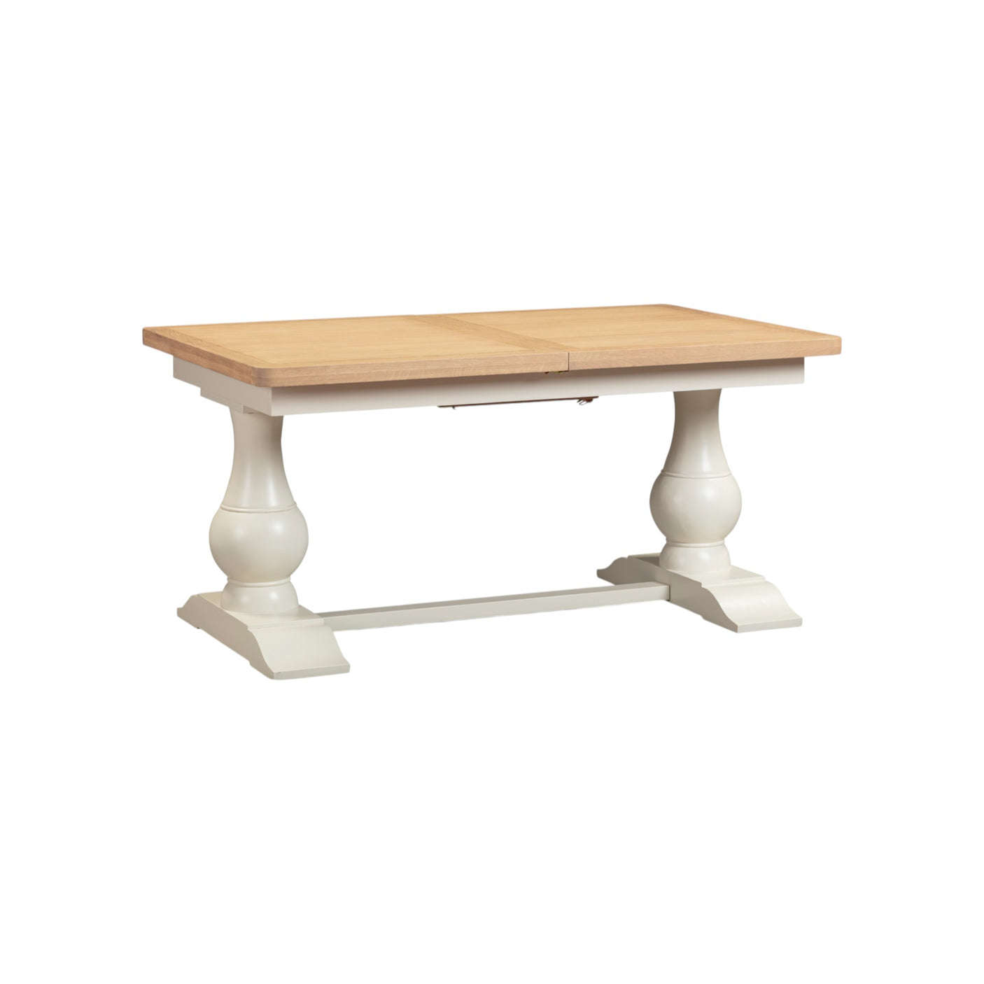 Wooden table with white base on a white background