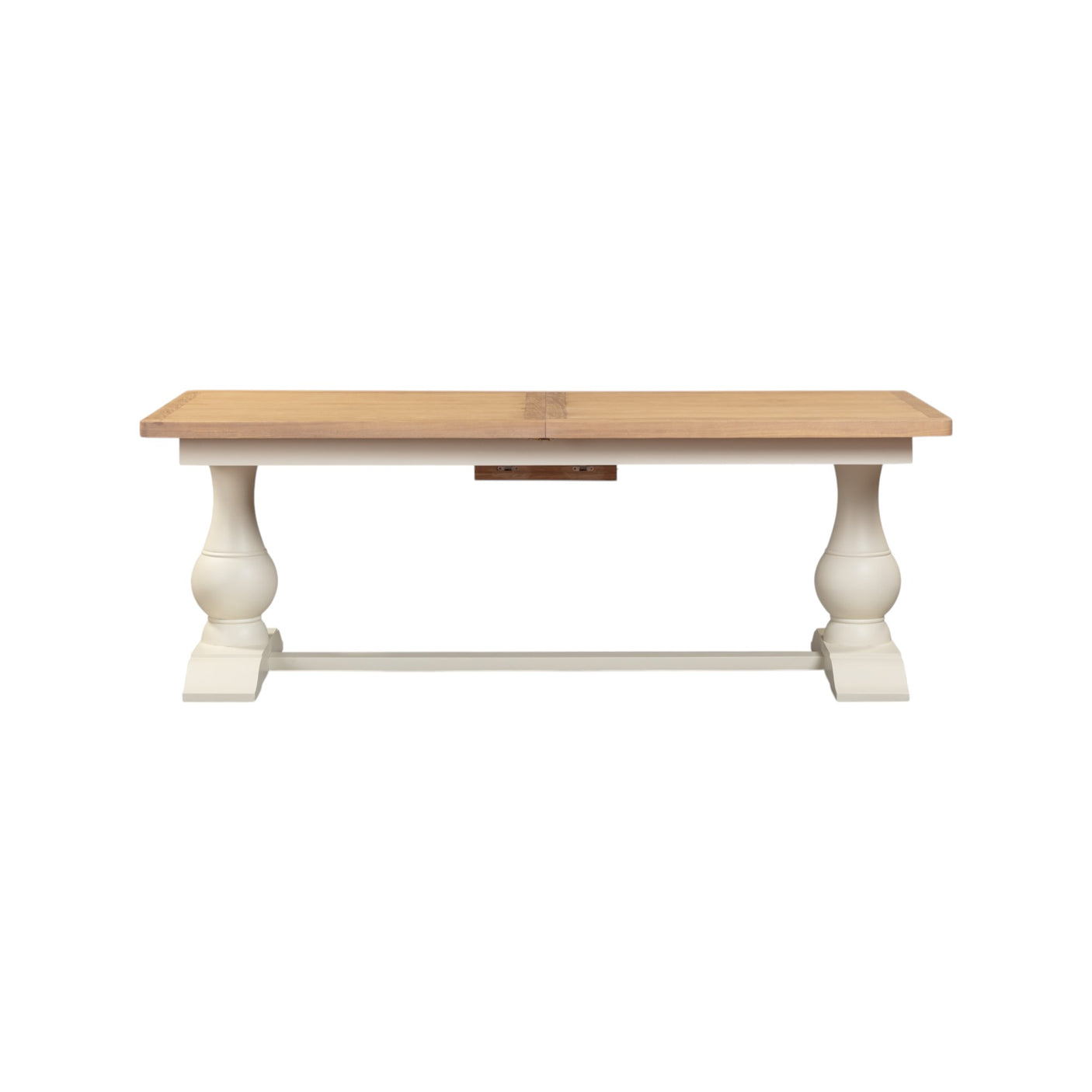 Wooden table with white base on a white background