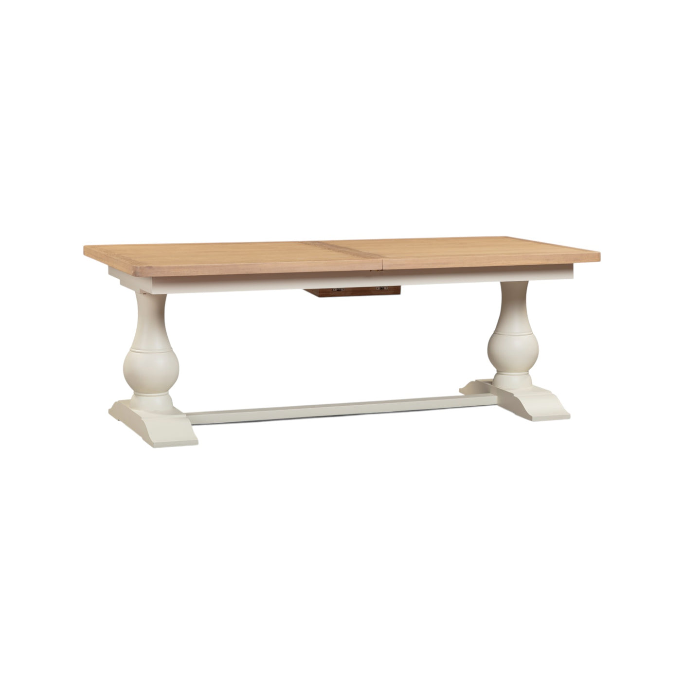 Wooden table with white base on a white background